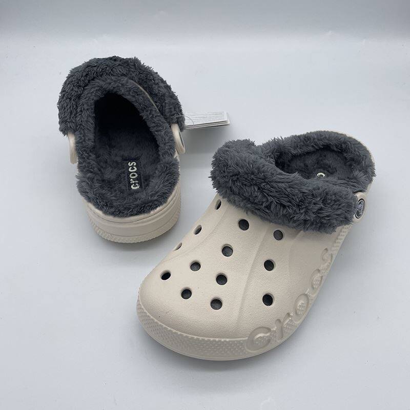 cross加绒洞洞鞋男女2022秋冬新款居家毛毛棉拖鞋户外防滑保暖鞋