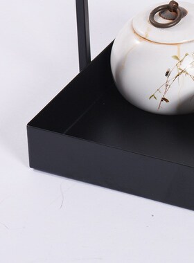 新中式铁艺提篮样板间软装现代托盘酒店创意N黑色铁艺茶托饰品摆