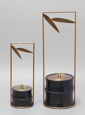 新中式创意铁f艺陶瓷储物罐提盒摆件客厅酒柜装饰工艺品样板间软