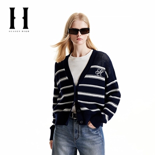 潮流条纹纽扣门襟 SEASON HIGH女装 针织衫 上衣毛衣时尚