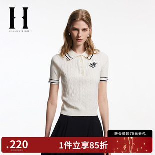 女装 SEASON 饰针织衫 翻领胸前字母刺绣装 HIGH秋季 修身