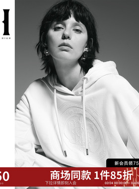 SEASON HIGH2024春季新款连帽胸前刺绣纯色元气短款套头卫衣女装