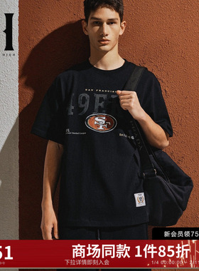 SEASON HIGH夏NFL联名旧金山49人队舒适纯棉圆领短袖T恤男装黑色