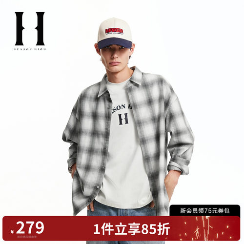 廓形版型；衬衫领型；衣身格纹图案