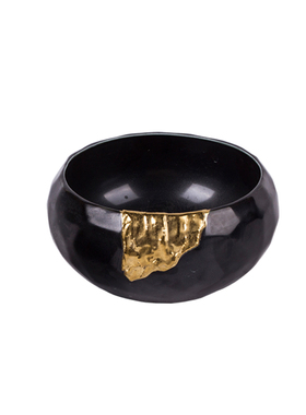 现代简约新中式黑白鎏金陶瓷碗果A盘摆件样板房客厅软装收纳工艺