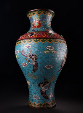 古玩旧藏收纯铜j镶嵌宝石掐丝珐琅彩景泰蓝花瓶家居装饰摆件收藏