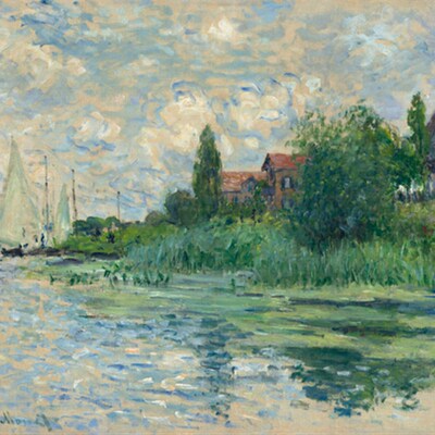 莫奈油画Claude Monet小热讷维耶的塞纳河畔复制品W客厅风景画手