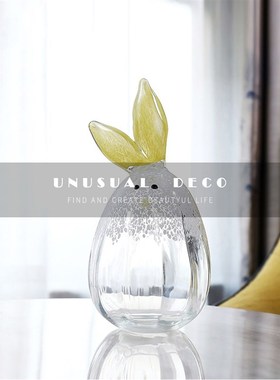 现代简约轻奢创意卡通玻璃小兔子摆件样板房客厅U卧室儿童房摆设