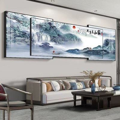 旭日东升沙发背景墙装饰画2025新款轻奢大气山水画中堂.画客厅挂