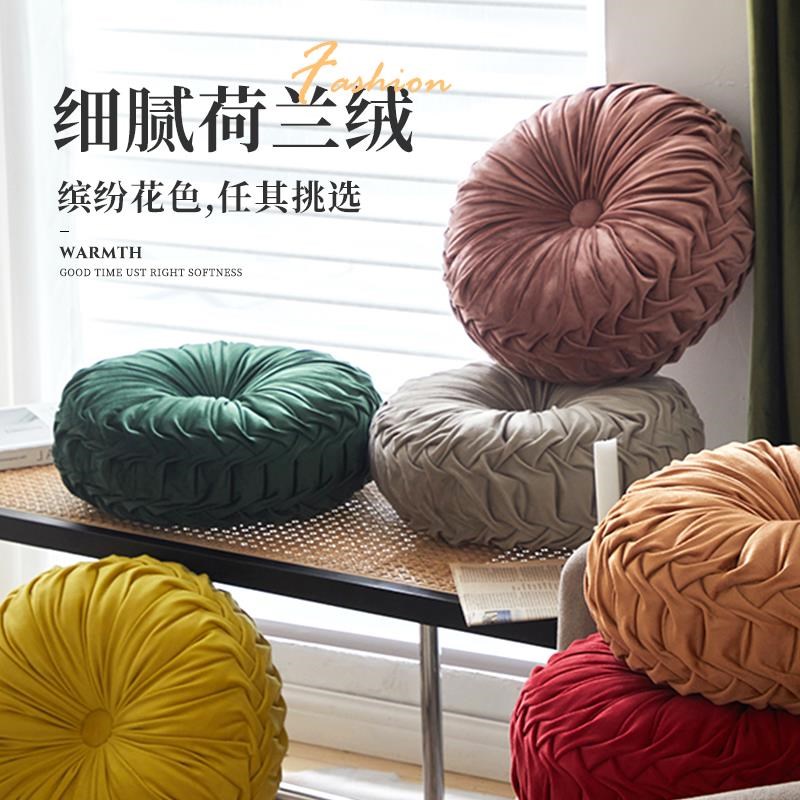 轻奢重工捏褶客厅沙发靠枕圆形南瓜抱枕榻榻米P卧室靠垫手工24新