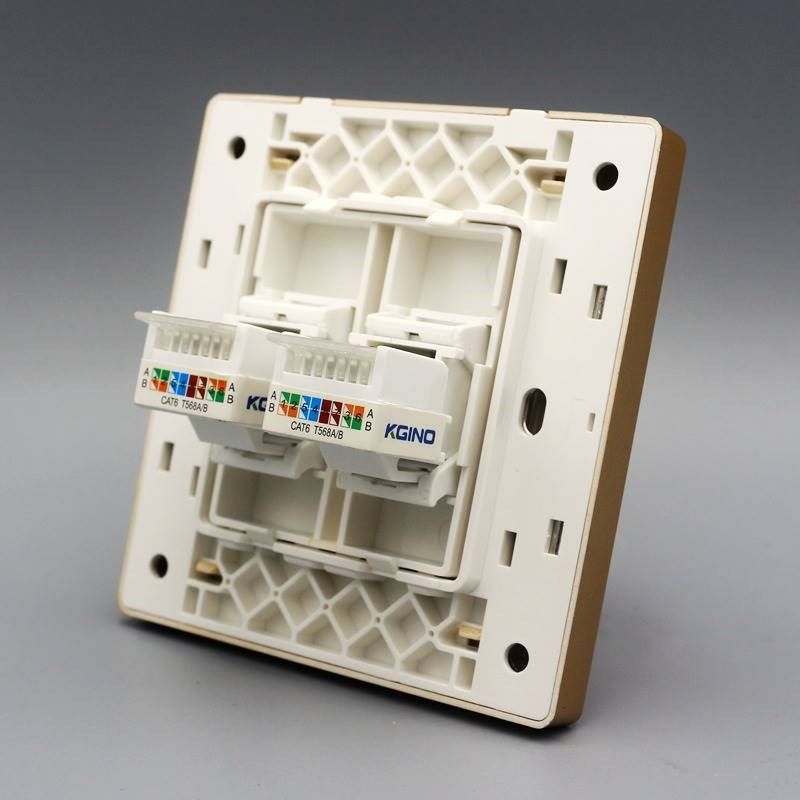 86型双口六类免打网络电s脑插座金色二位千兆网线面板CAT6网口墙
