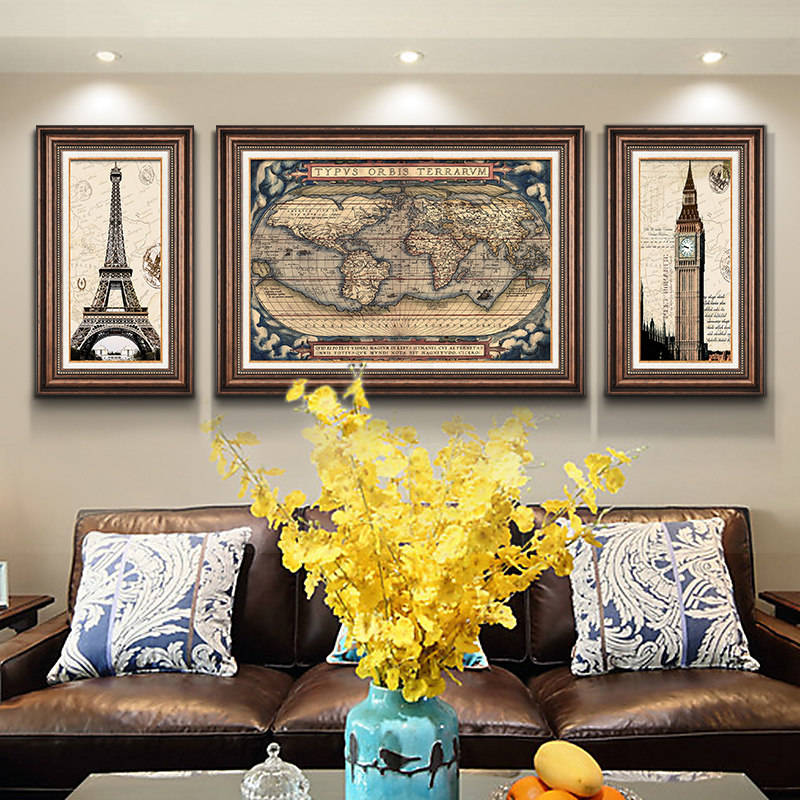 美式客厅装饰画沙发背景墙v挂画书房玄关壁画建筑墙画复古大气油,家居饰品,现代装饰画,淘宝优惠券,粉丝福利购,淘宝优惠卷