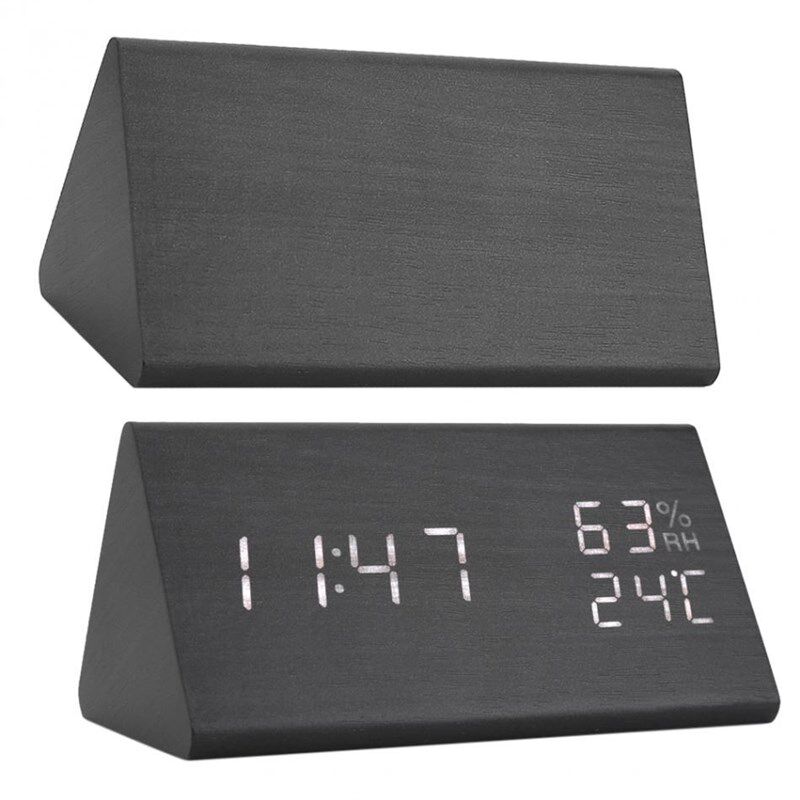 Wooden Alarm Clock LEDu Digital ime emperature Hudity Dis