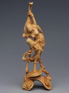 崖柏木雕刻e敦煌飞天四音仕女中式居家装饰古典四大美女工艺品摆