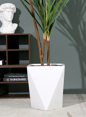 设计感特大号陶瓷花l盆四方形网红ins白色家用客厅兰花盆简约菱形