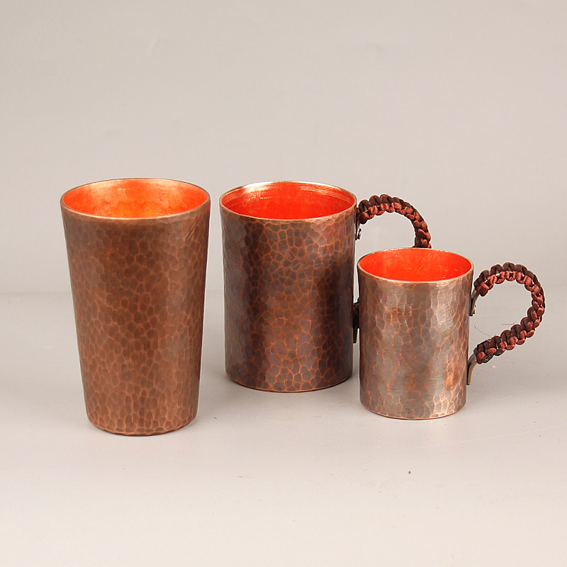 纯紫铜锤纹铜杯手柄马克杯家用茶杯水杯可加热煮奶茶果茶手工茶具