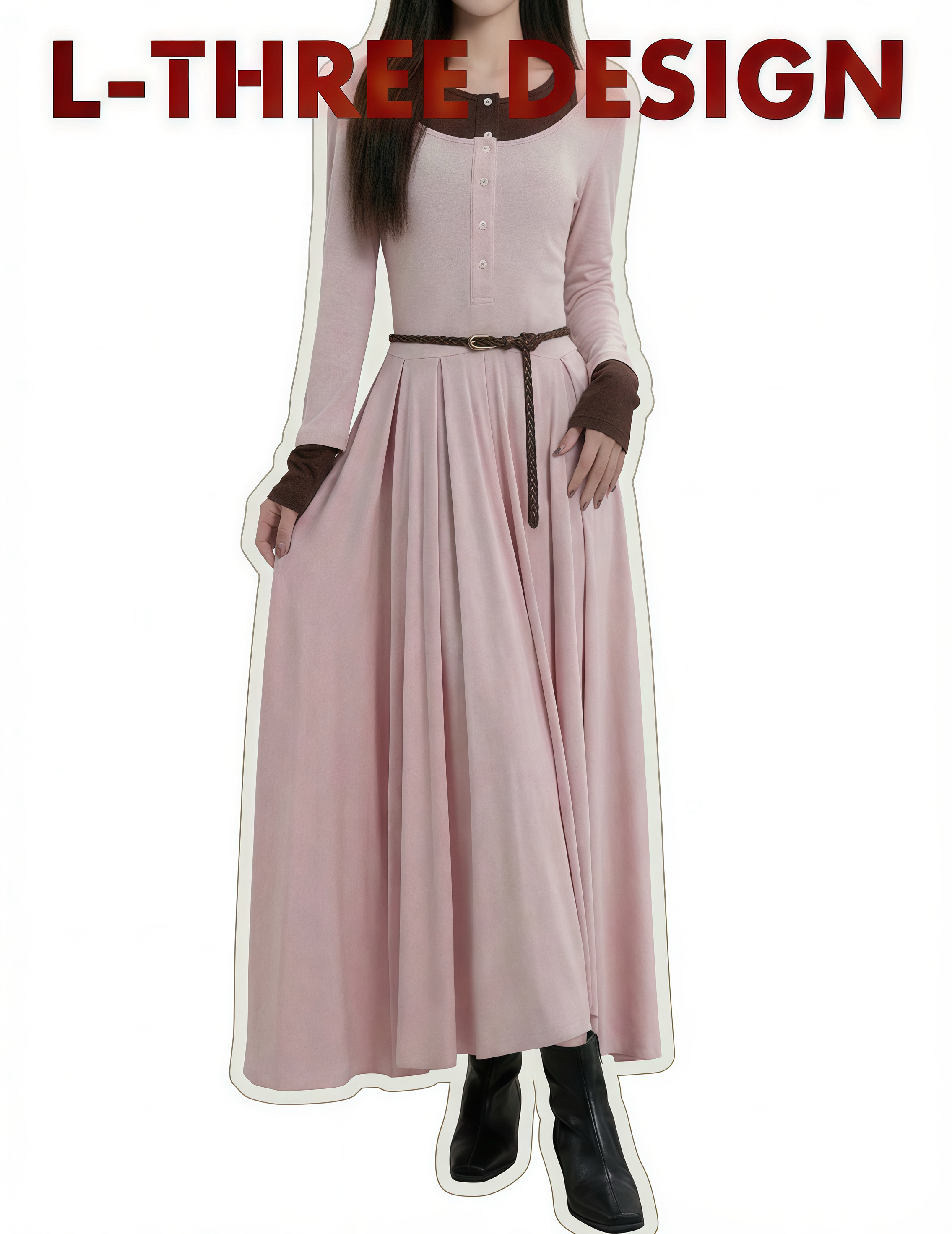 L-THREE『韩漫学姐』不一样的撞色假两件针织裙L3223