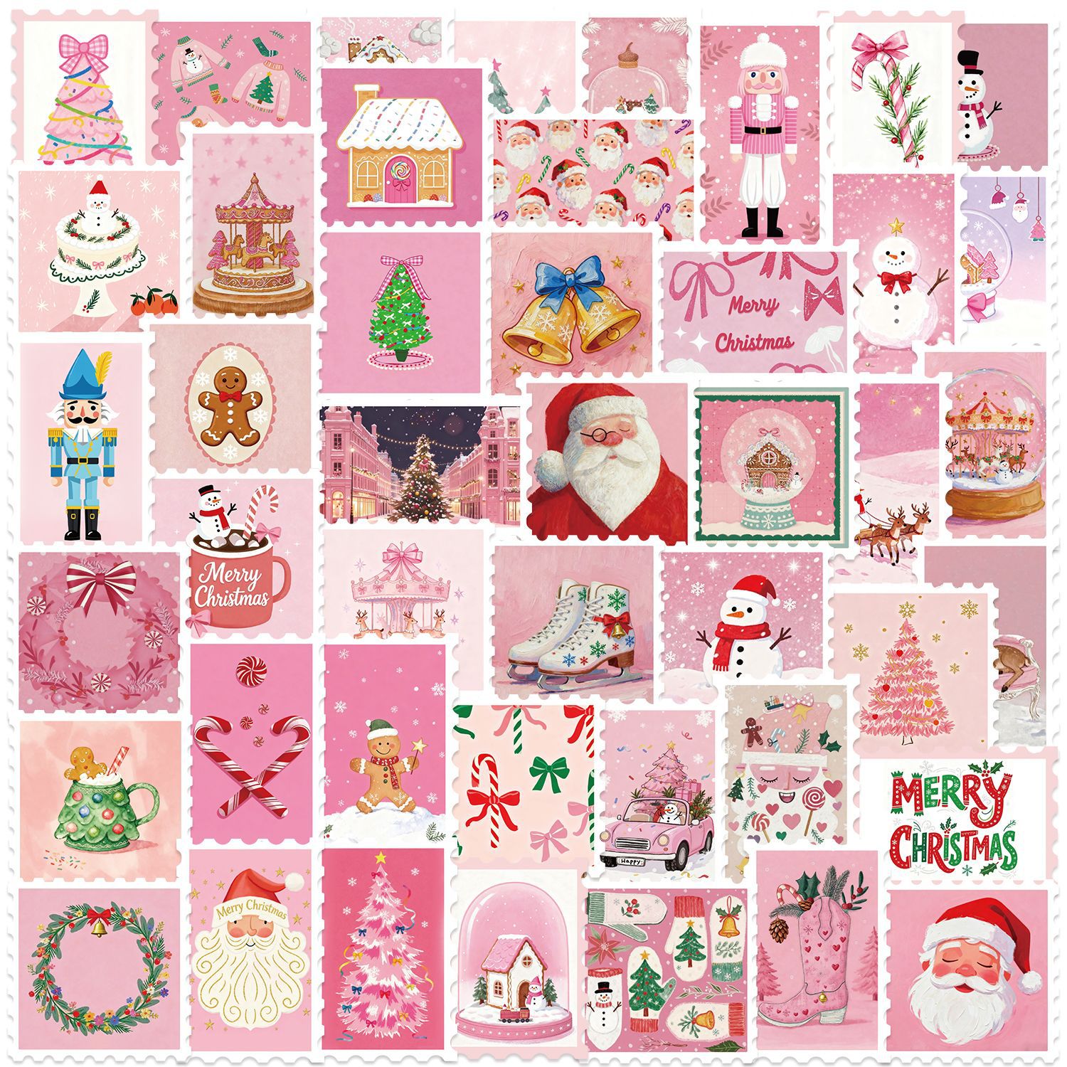 粉色圣诞邮票贴纸卡通可爱