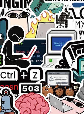 100张程序猿MEME贴纸卡通代码编程系统工作小众高颜值手账手机壳笔记本装饰防水贴画