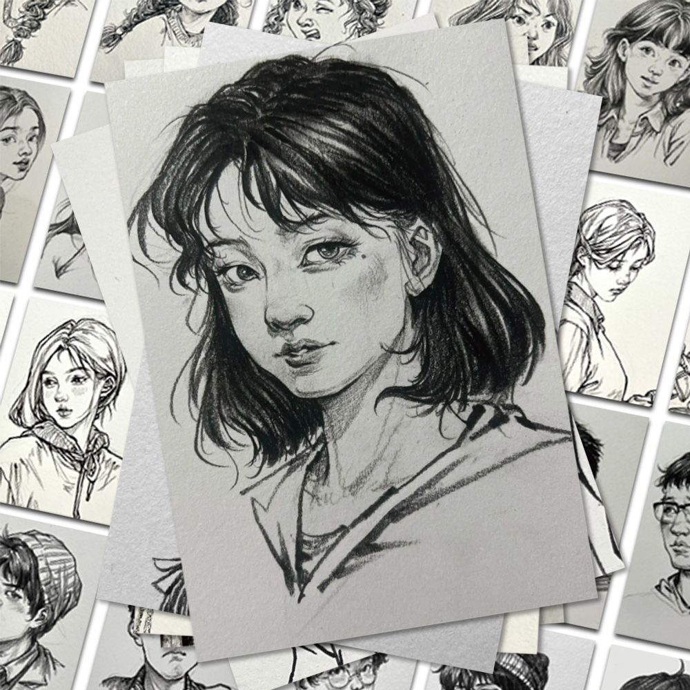 人物头部速写贴纸美术生