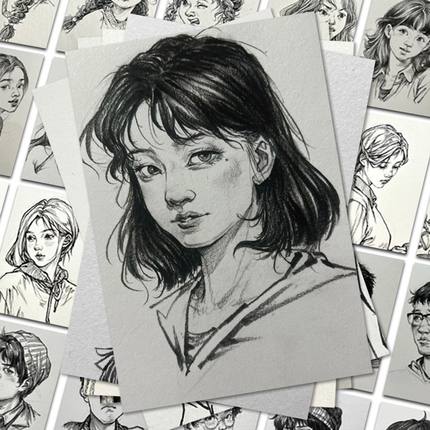 128张人物头部速写贴纸美术生素描练习临摹素材日常参考便利贴手机壳笔记本电脑平板水杯贴画