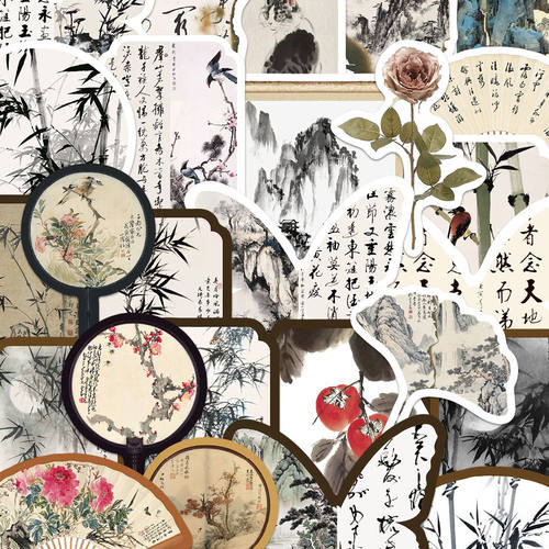 复古水墨画中国风贴纸