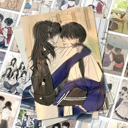 128张青春校园氛围感绘画贴纸青春期校服情侣手绘ins风爆款创意个性手账手机壳笔记本平板电脑装饰贴画