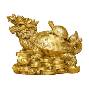 龙龟摆件纯铜八卦金钱龟子母龙头龟家居I客厅办公室铜制装饰工艺