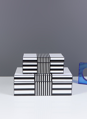 北欧现代创意轻奢黑白色r条纹木质烤漆首饰盒衣帽间卧室梳妆台摆