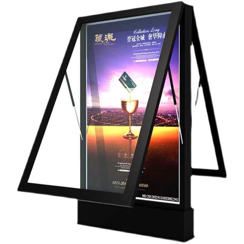户外太阳a能广告牌灯箱不锈钢宣传栏滚动换画落地立式移动灯箱定