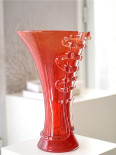 R居家装 新品 欧式 超大厚重落地彩色玻璃花瓶高档会所软装 饰摆件乔
