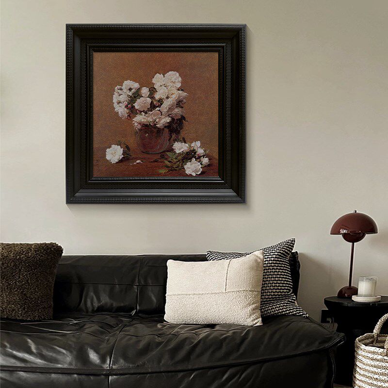 美式复古走廊玄j关中古风花瓶装饰挂画白色花卉客厅餐厅纯手绘油