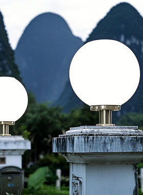 太阳能灯柱头灯家用户外灯庭院灯照明家用球形灯大门两边灯别墅灯