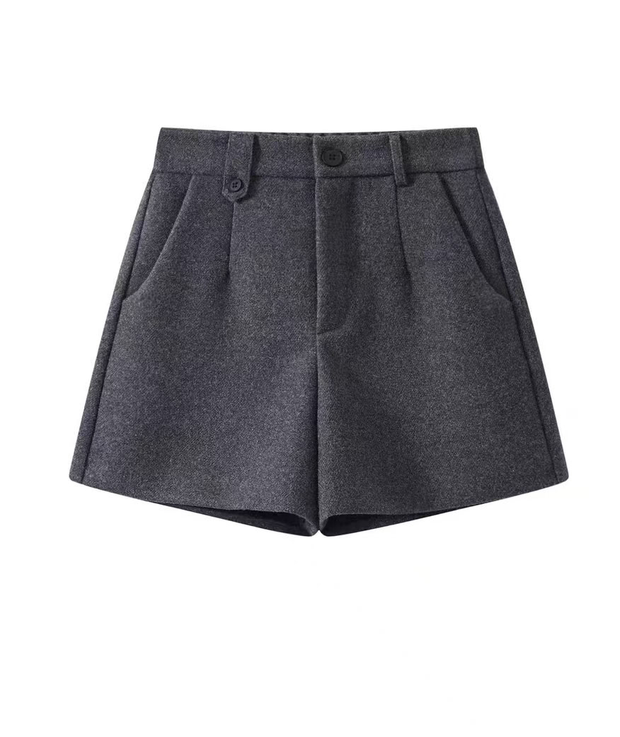 【甜甜专享】 加厚毛呢短裤  后松紧腰