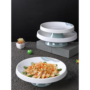 密胺酒店餐具高脚翻边深圆盘创意中式饭店炒菜热菜汤盘子专用塑料