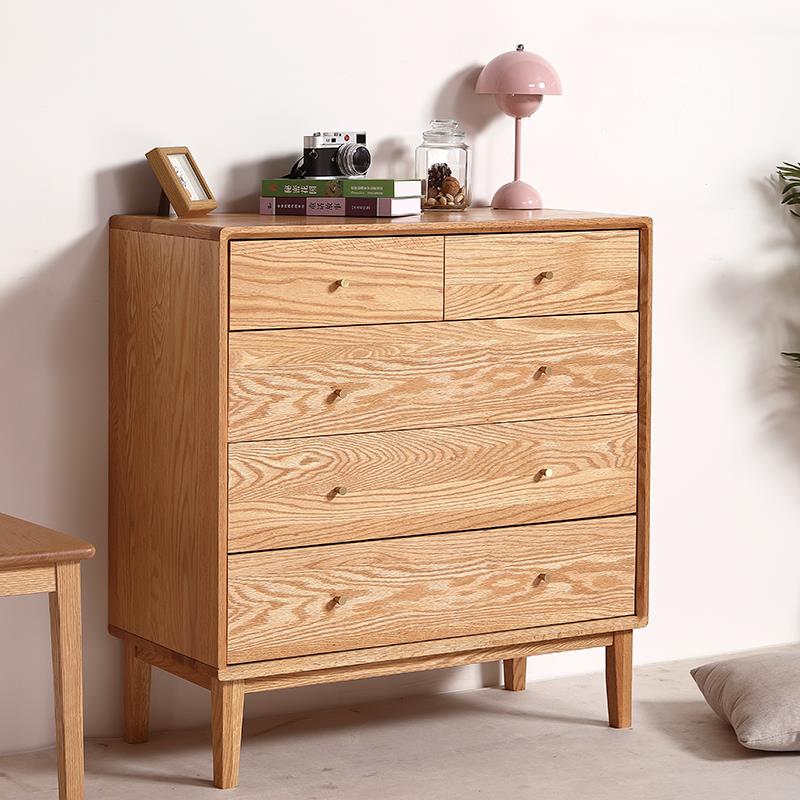 实木五斗柜全红橡木五斗橱原木卧室储物柜子北欧风现代简约