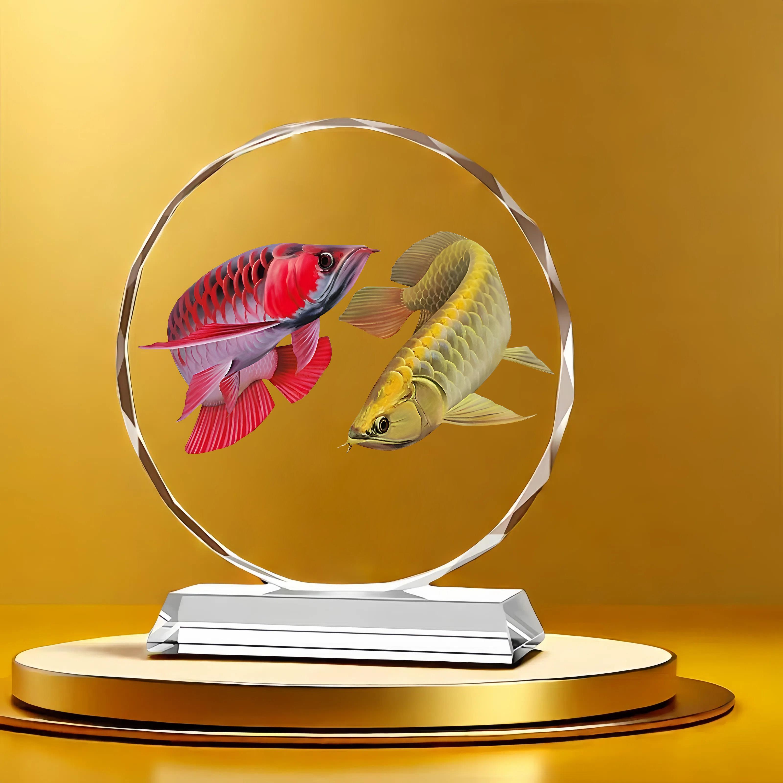 双龙鱼招财水晶摆饰乔迁开业客厅办公室酒柜装饰吉祥富贵有余摆台