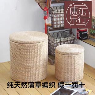 蒲草新款草编换鞋凳储物凳子可坐人有盖整理收纳箱沙发凳搁脚凳大
