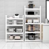 白色带围栏置物架家用厨房微波炉收纳层架落地多层阳台客厅置物架