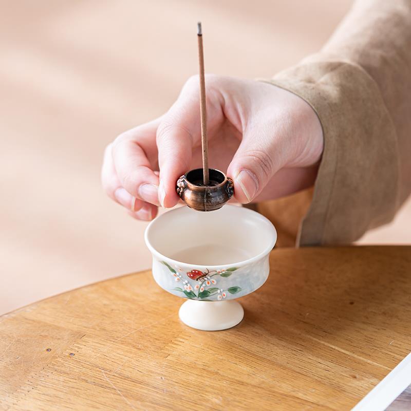 画续水彩风手绘花间蝶舞小香炉线香香插香座陶瓷家用室内茶道中式