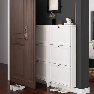 12cm超薄钢制翻斗鞋柜家用门口一体靠墙入户玄关柜门后极窄鞋架