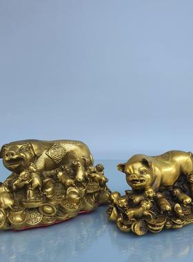 纯铜猪母猪一家猪母子猪摆件金钱生肖猪代代猪家居装饰铜器摆件
