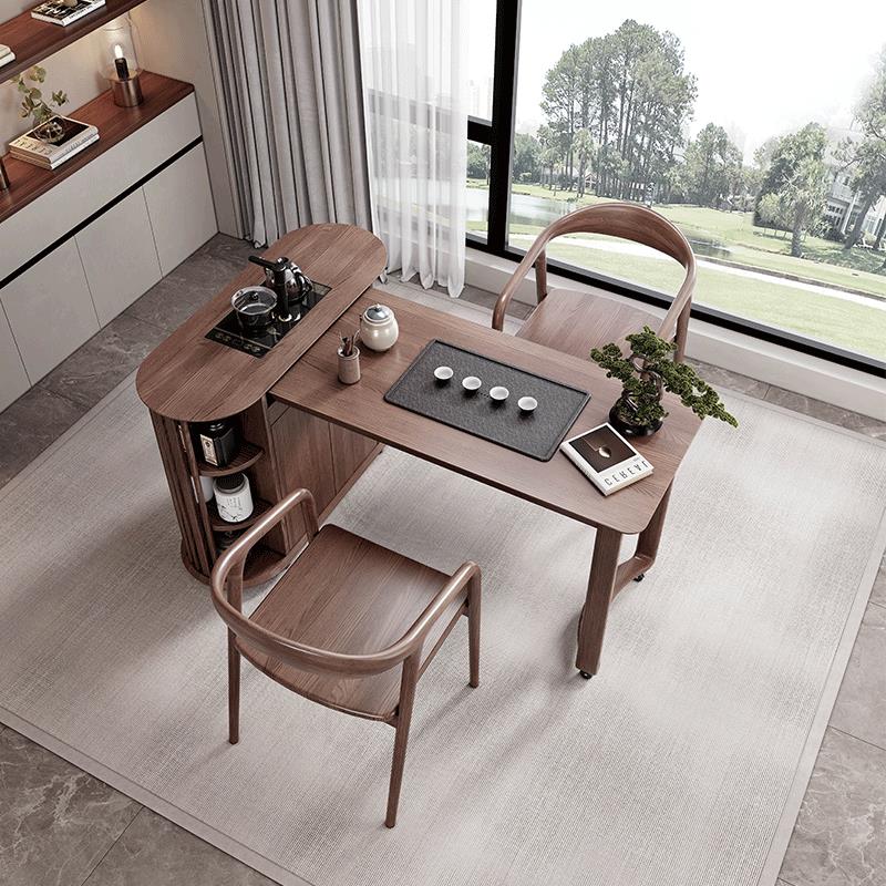 全实木移动茶台小户型泡茶桌家用现代简约可伸缩阳台烧水一体茶柜