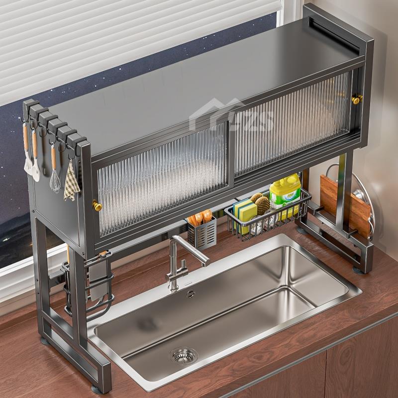 厨房水槽置物架家用升级碗碟收纳洗碗槽水池防尘碗架多功能沥水架