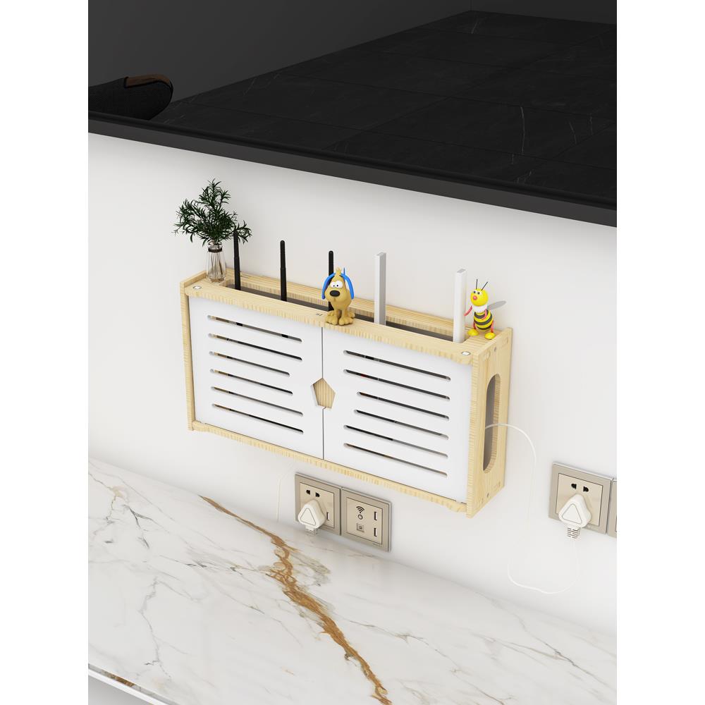 实木路由器收纳盒wifi光猫插排插座电线板遮挡箱机顶盒壁挂置物架