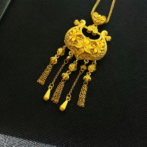 金包银工艺专柜同款定制莲花璎珞花丝锁包吊坠送女友节日生日礼物