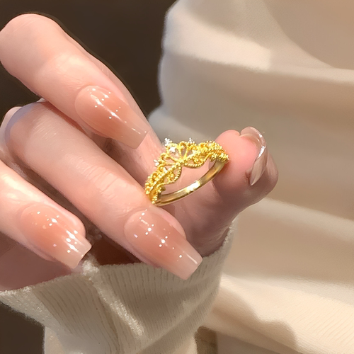 金包银工艺专柜同款定制新中式高级感蕾丝皇冠戒指送女友节日礼物