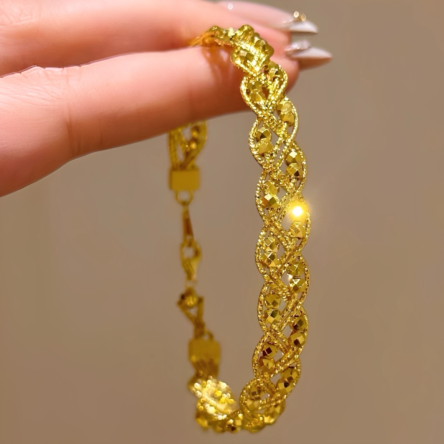 金包银工艺专柜同款定制编织宽面麻花手镯可调节送女朋友节日礼物