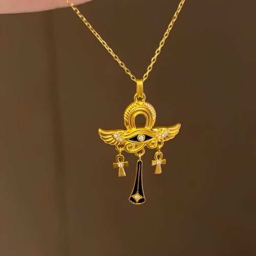 金包银工艺专柜同款定制酷黑羽翼荷鲁斯之眼吊坠送女朋友节日礼物