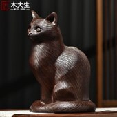 木雕摆件小猫咪实木头雕刻动物家居客厅桌面办公司装 饰女生小礼品